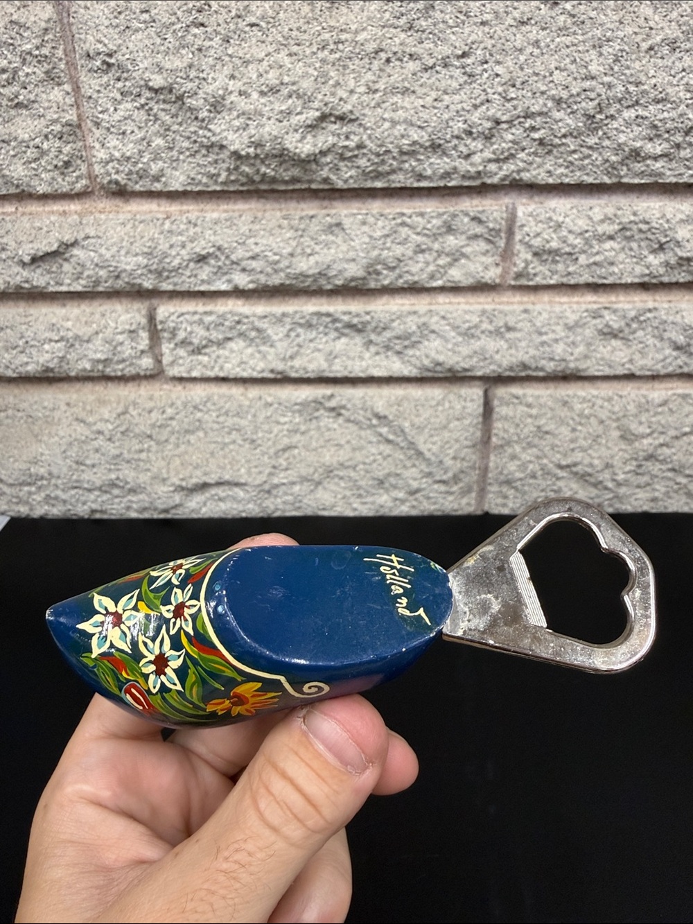 Vintage Holland Dutch Wooden Clog Bottle Opener Hand Painted Floral Souvenir